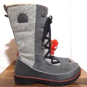 Sorel Tall Gray Faux Fur Lined Lace Up Snow Boots Women's 12 EU43